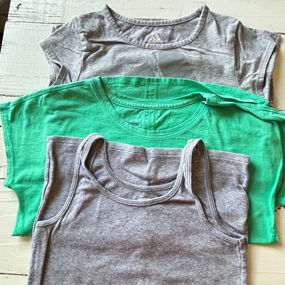 Girls Adidas Reebok Old Navy Activewear Tops Bundle Size 10-12 Medium Grey Green